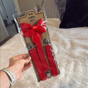 Kids Red Bow Tie and Suspender Set